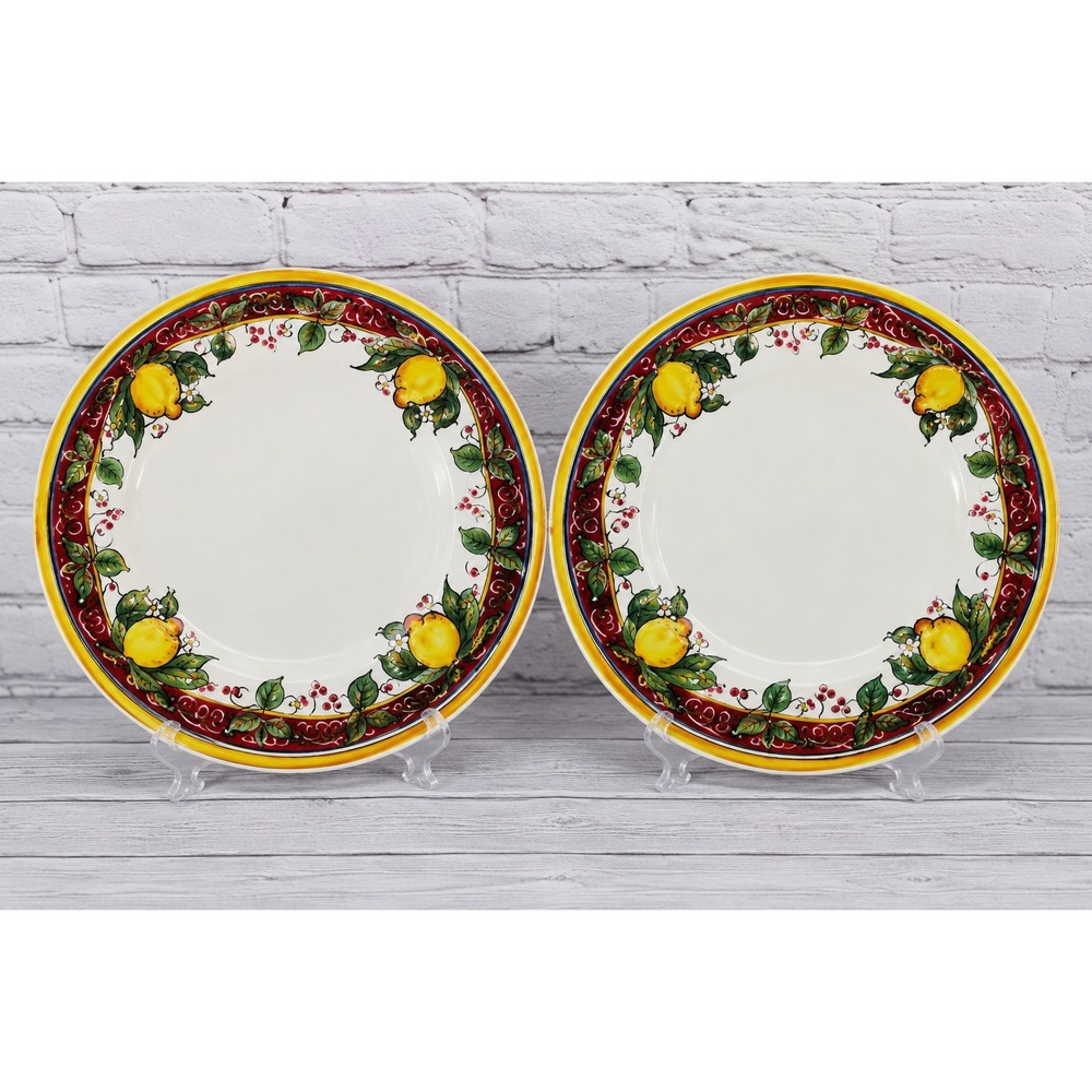 2-Deruta Italy Hand Painted Limoni Lemon 11.25 Dinner Plate Gialletti Pimpinelli
